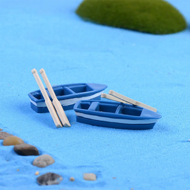 Blue Resin Boat Wood Paddles Oars Figures Decorative Figurine Diy Home Decor Mini Fairy Garden Aquarium Fish Tank Statue Craft ornament crafts,aquarium ornaments,miniature figurines,resin ornaments,miniature ornament,resin crafts,desk decor
