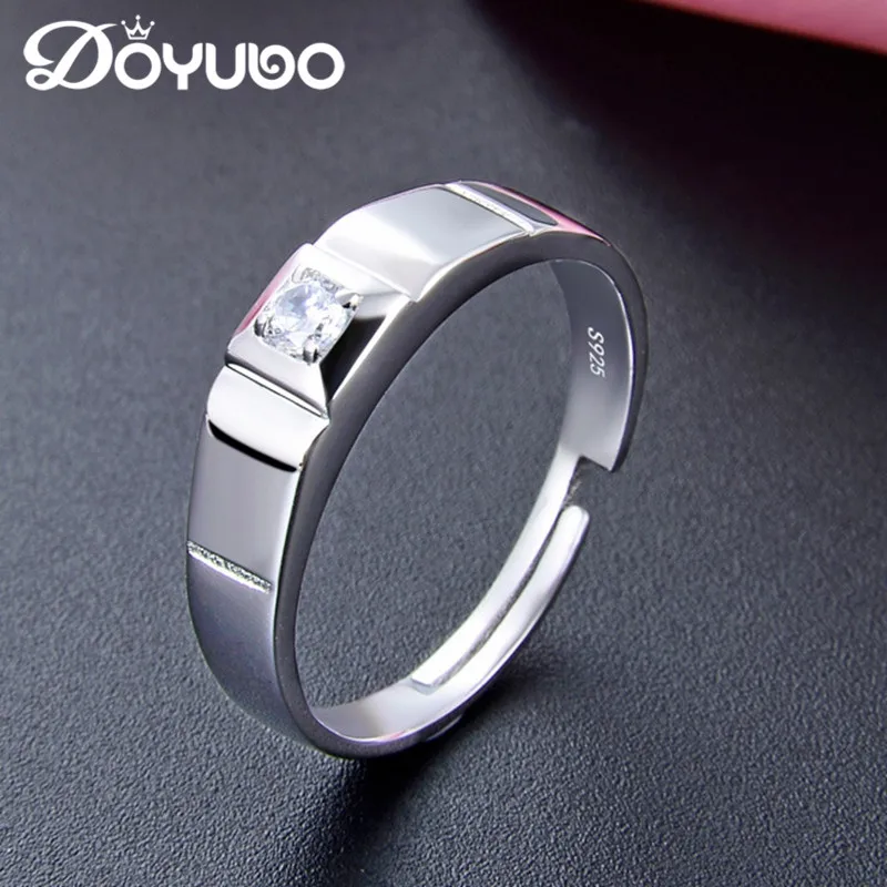 

DOYUBO New Adjustable Size Men 925 Sterling Silver Squre Shape Rings 5A Cubic Zirconia Pure Silver Male Ring Fine Jewelry VB316