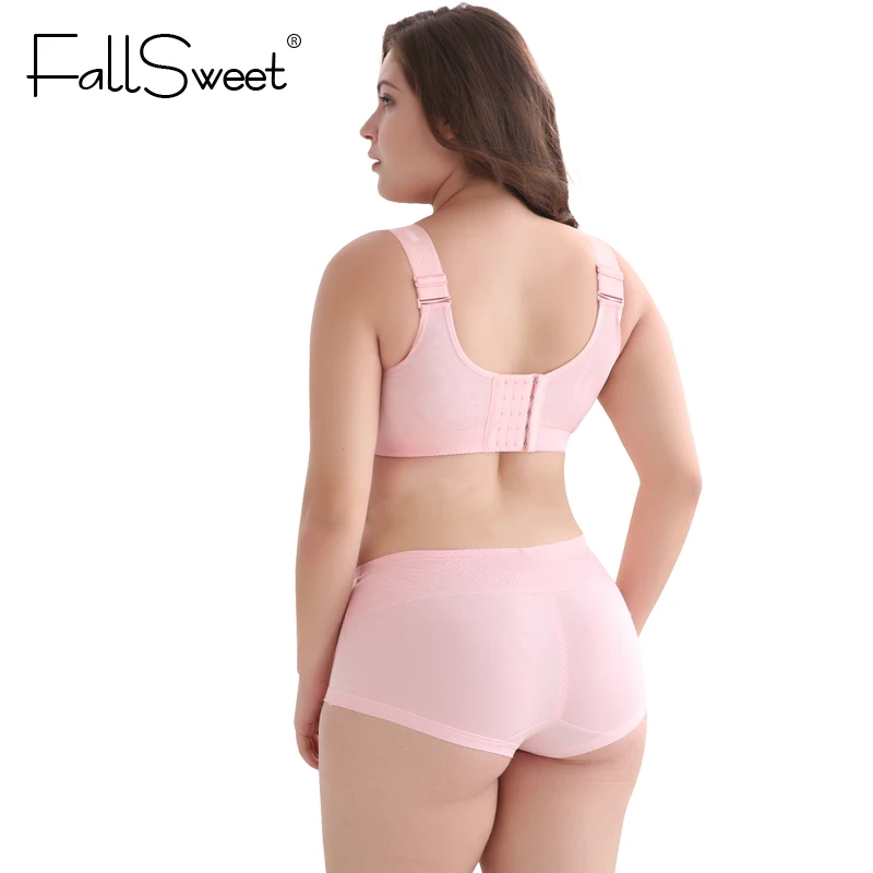 FallSweet No Wire Bra Set for Women Full Coverage Vest Brassiere Set with Panties Briefs C D cup L XL XXL