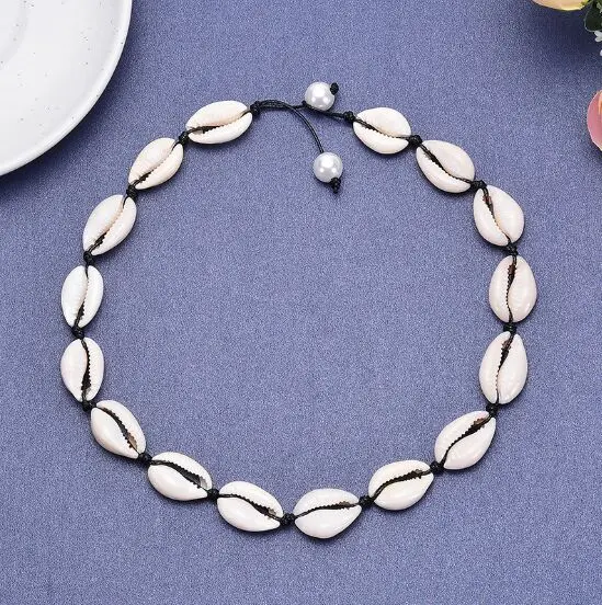 

1pc New Bohemian Jewelry Simple Handmade Rope Chain Woven Beads Shell Clavicle Choker Necklace for Women Beach 8708