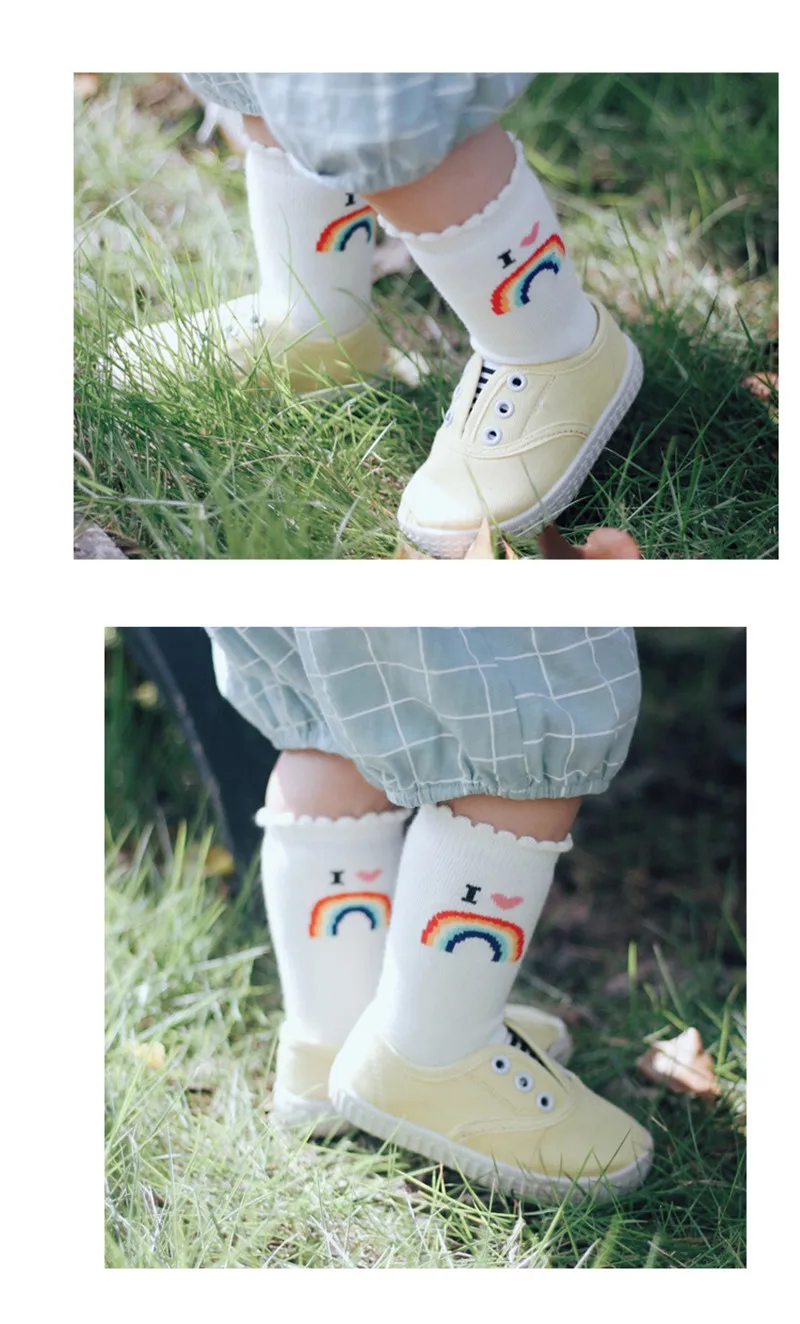 EnkeliBB, хлопок, Детские радужные носки милые белые трубчатые носки для маленьких мальчиков и девочек модные детские носки-тапочки высокого качества