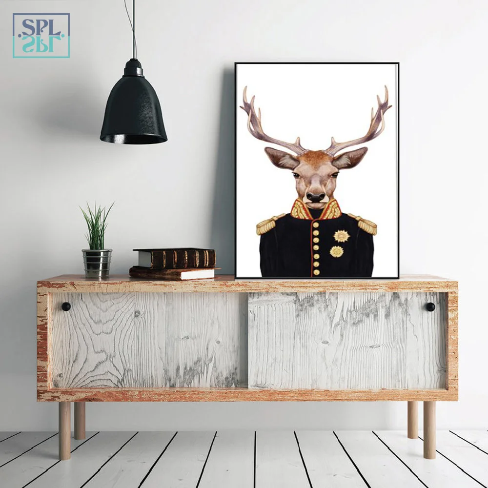 

SPLSPL Retro Deer and Lion Decoration Picture Animals Duke Wall Canvas Art Print Painting and Poster for Living Room Frameless