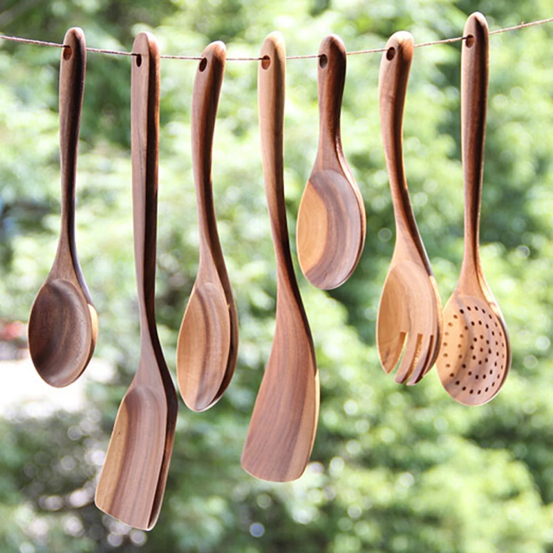 

Wooden Rice Soup Cooking Spoon Teak Wood Spoon Long Handle Spoon Colander Ladle Skimmer Scoop Wooden Kitchen Utensils Set Y30