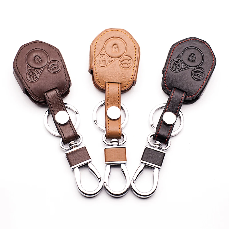 

High quality first layer leather key cover 3 button for Subaru XV Forester inland traditional straight key key set starline a93