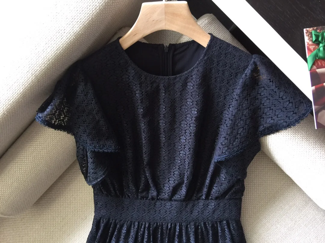 2019 New Fashion Stitching Ruffled Lace Luxury Dresses for Women Freeshipping