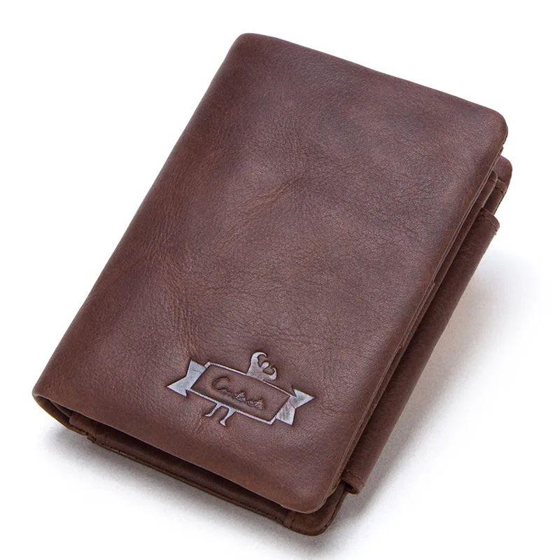 CONTACT'S Мужской бумажник из натуральной кожи в винтажном стиле с отделениями для денег тройной мужской кошелек кошелек на молнии - Цвет: coffee