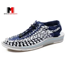 Men Beach Sandals Design Superstar Hand-woven Breathable Men Slippers Fashion Walking Lace Up Men Sandals Flat Shoe Flip Flop