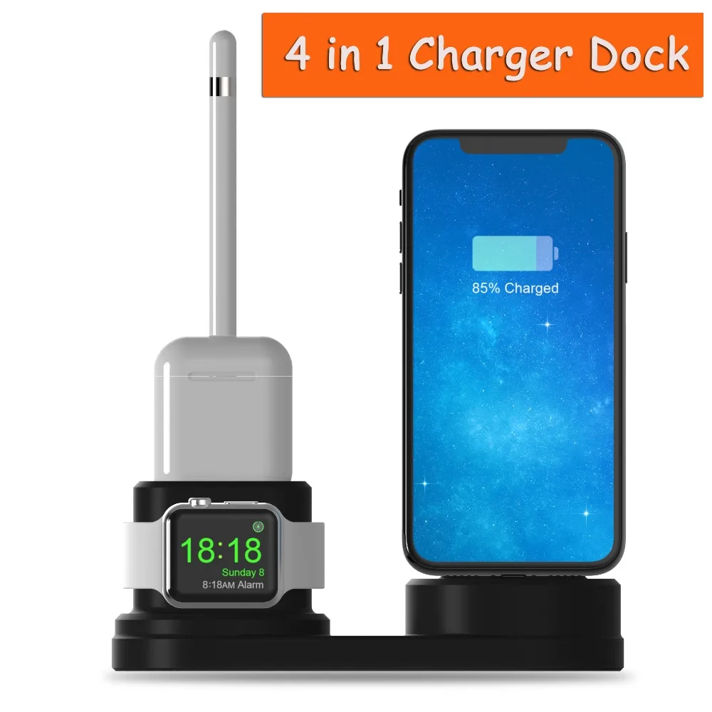 

Silicone Charging Holder Stand Dock For iPhone XS XR 8 8 Plus 7 6 Xs Charger Dock Cradle Bases Station For Apple watch Airpods