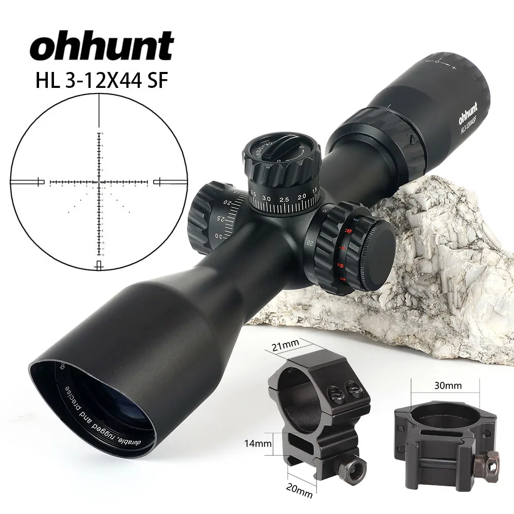 Ohhunt HL 3-12X44 SF компактный охотничий винтовочный оптический прицел стекло травленая сетка боковая параллакса башенки замок сброс съемки прицел - Цвет: with Picatinny Rings