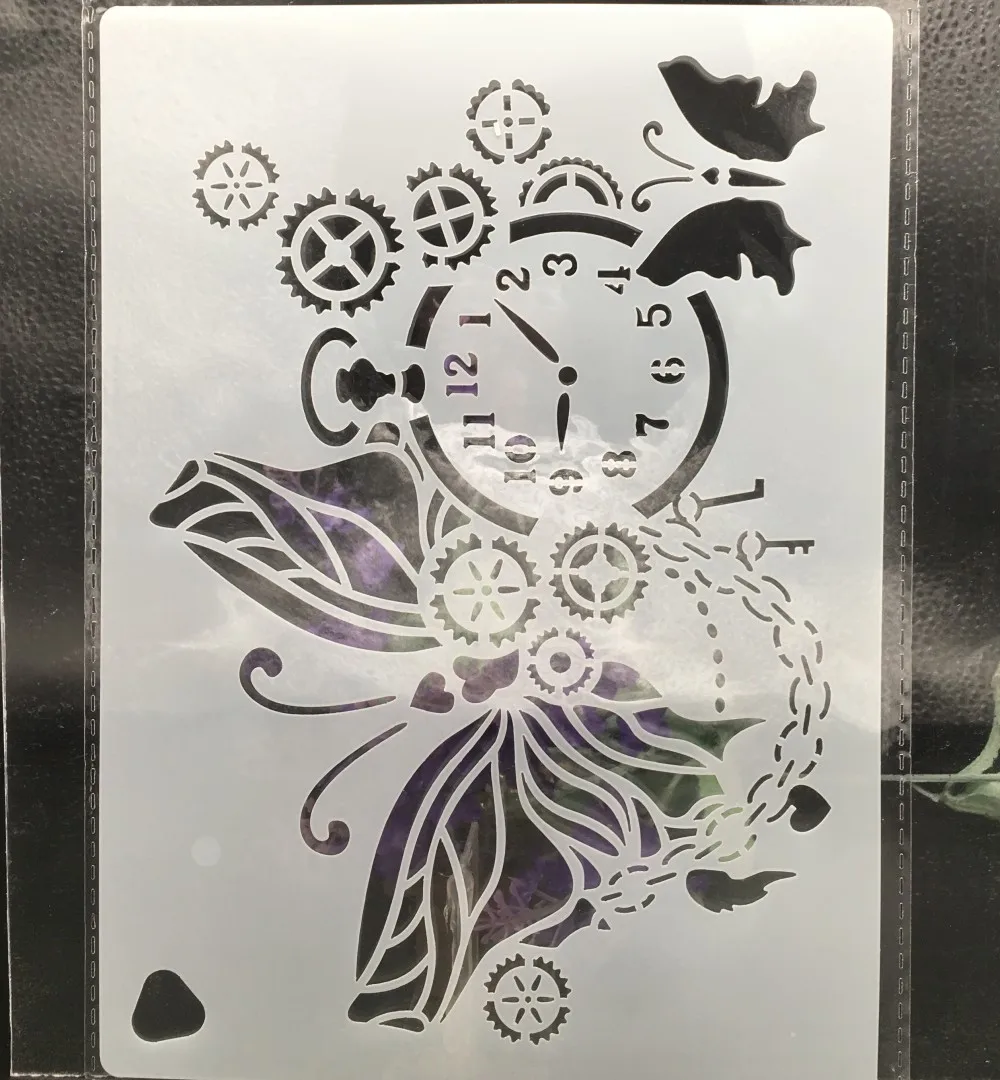 Download 220*160mm Gear Clock Butterfly DIY Layering Stencils Wall ...