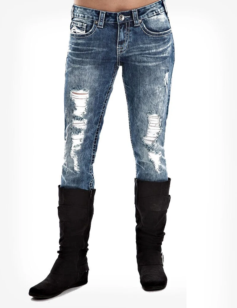 2019 рваные модные женские туфли джинсы для женщин Повседневное тощий прямые женские джинсы Средняя Талия джинсовые штаны эластичные джинсы