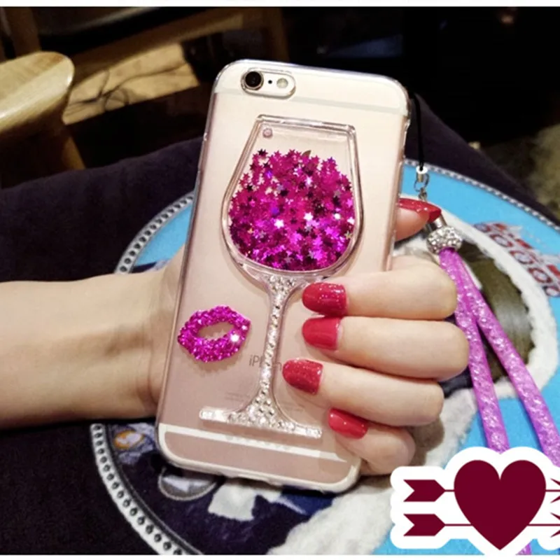 

Dower Me Glitter Liquid Quicksand Diamond Wine Glass Kiss Case Cover For Samsung Galaxy S9/8/7/6 Edge Plus Note 9 8 5 4 3 A6 A8