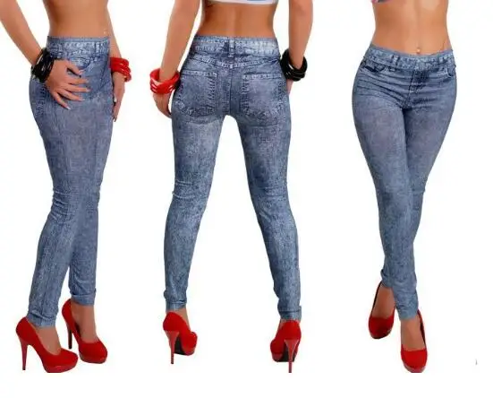 

2019 blue faux denim Fitness leggings Women Breathable High Waist Sport legging Push Up Elastic Slim Pants free shipping