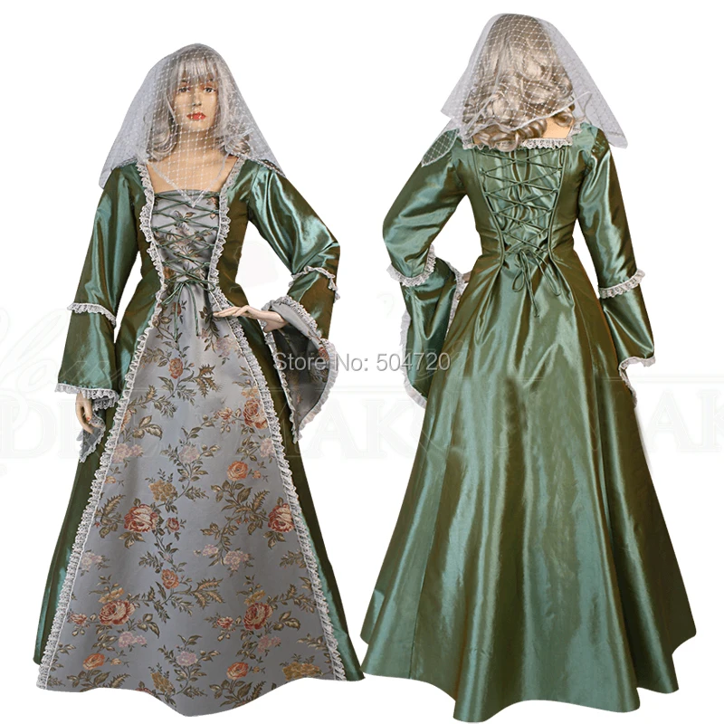 

Tailored!Green Taffeta 17 century regency Renaissance Gothic Theater Dress medieval regency Halloween Gown Ball dress HL-178