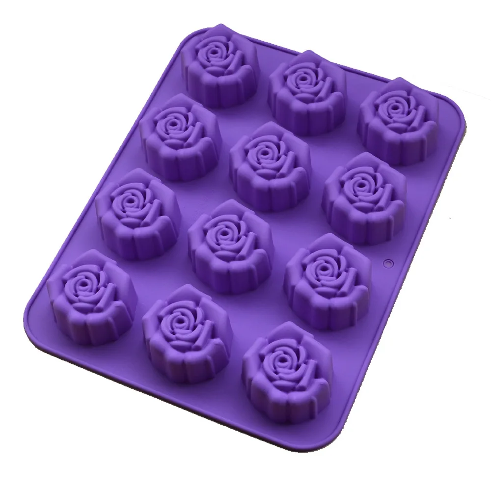 Molds Microwave oven with 12 rose cake mold moon cake Ice Cube Making Hand Made Soap Silicone Mold