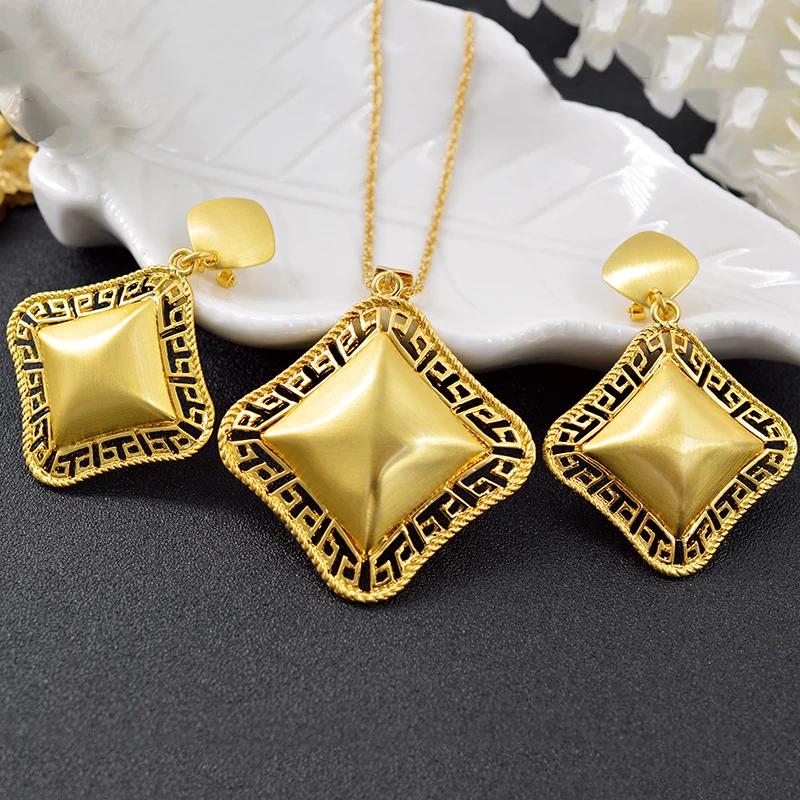 

ZEA Dear Jewelry Big Square Jewelry Sets For Women Earrings Pendant Necklace For Party Wedding Jewelry Dubai Jewelry Findings