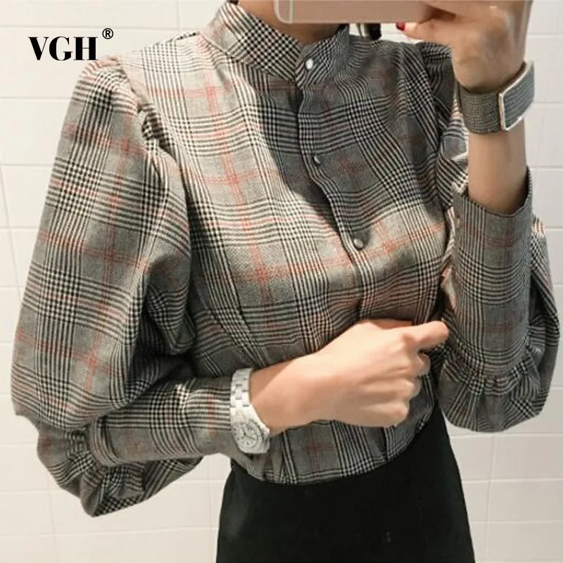

VGH 2017 Autumn Striped Women's Shirt Blouse Top Lantern Sleeve Bow Stand Bow Slim Plus Size Shirts Tops Clothing New Korean