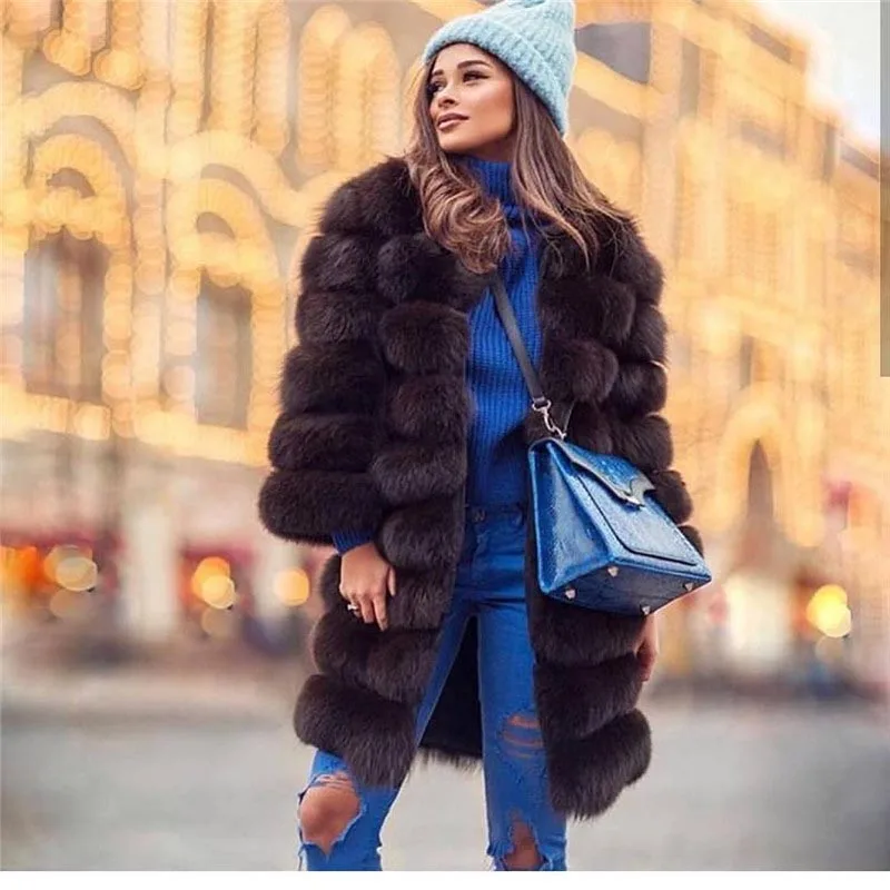 90 см модные новые натуральный мех лисы пальто для женщин рукав съемный толстый теплый лисий мех куртки зима Лидер продаж высокое качество