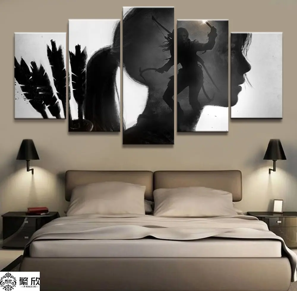 

5 Panel Tomb Raider Lara Croft Game Canvas Printed Painting For Living Room Wall Art Home Decor HD Picture Artwork Modern Poster