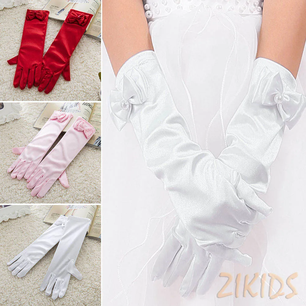 Long Satin Gloves Kid Girl Children Satin Sleeves For Party Wedding Performance