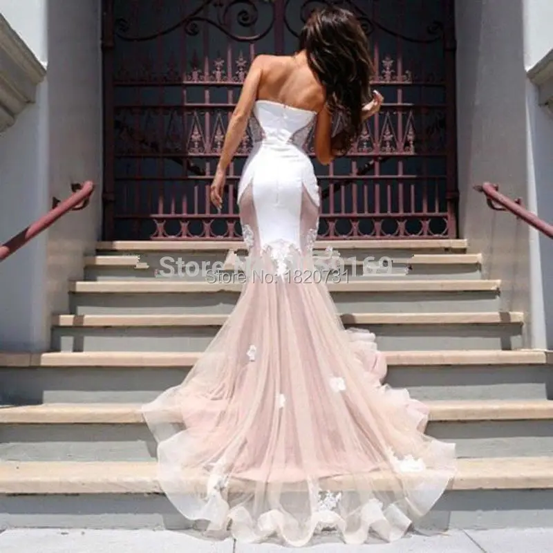 Vestidos Longos Formatura Sexy Милая Аппликация Кружева Белый Русалка Вечерние Платья Abendkleider Длинные Пром Платье