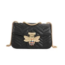 New Messenger Bag Women Pu Leather Small Square Bag High Quality Shoulder Bag Girls Fashion Luxury Metal Chain Bee Handbag women s bag leather 2018 new luxury bag fashion zipper tassel small square bag messenger bag