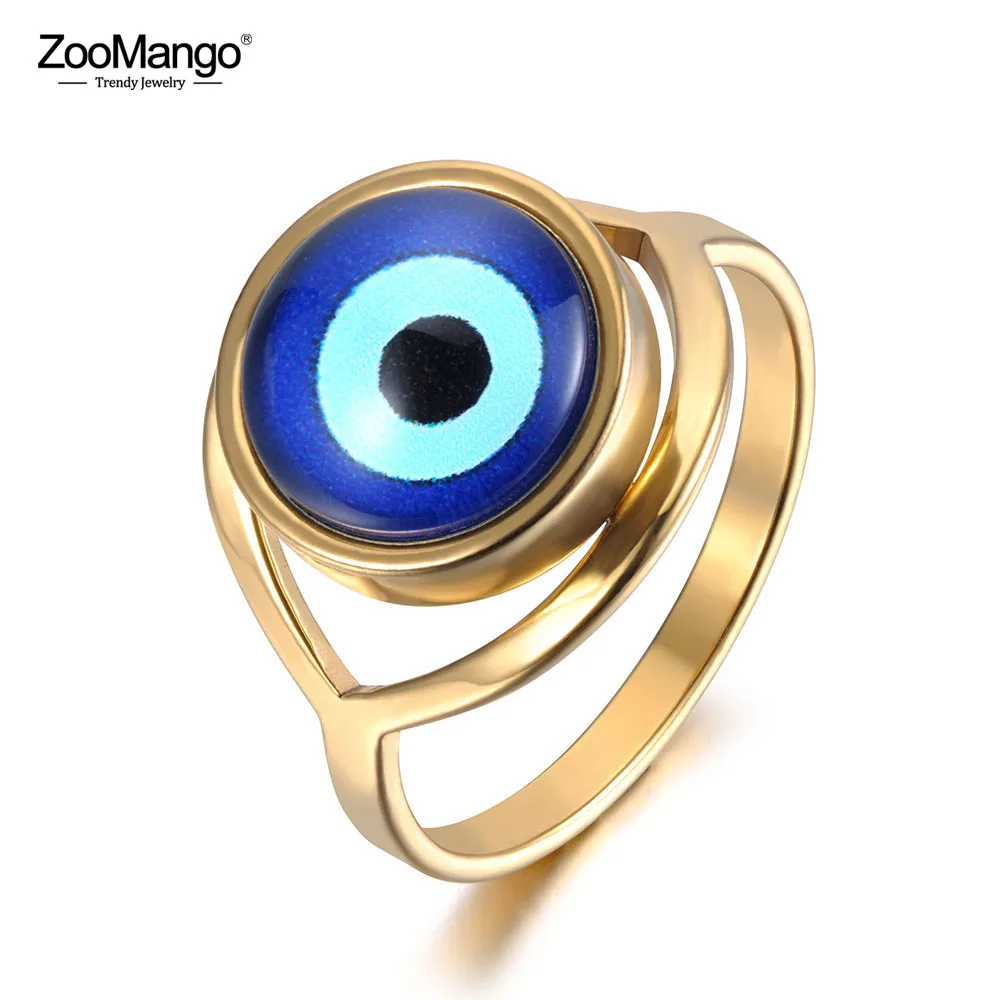 

ZooMango Neo-Gothic Stainless Steel Opals Rings For Women Men Blue Turkey Eye Anniversary Ring Jewelry Anneau Halka ZR19035