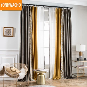 

Custom curtains luxury simple modern grey flannel European living room thick velvet cloth blackout curtain tulle B011