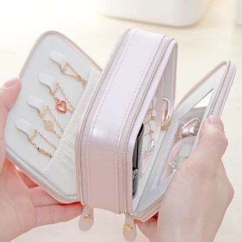 

LuxJuly Double Zipper Portable Storage Pouch PU Leather Makeup Box Travel Bag