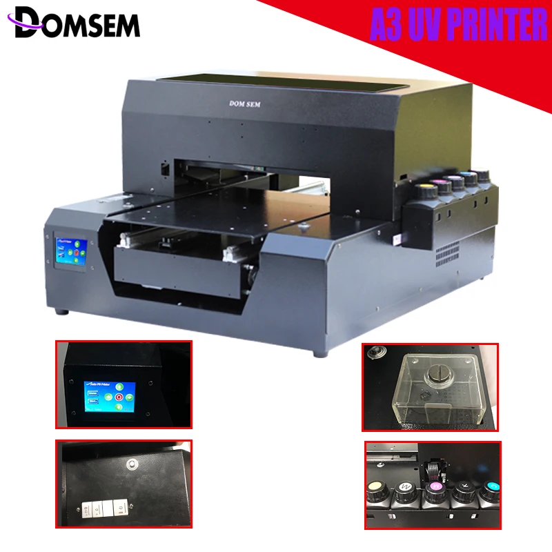 

DOMSEM 6 Colors A3 UV Printer for DIY Custom Printing Phone case Glass Metal Badge Signs gift Box Automatic Dry Instant