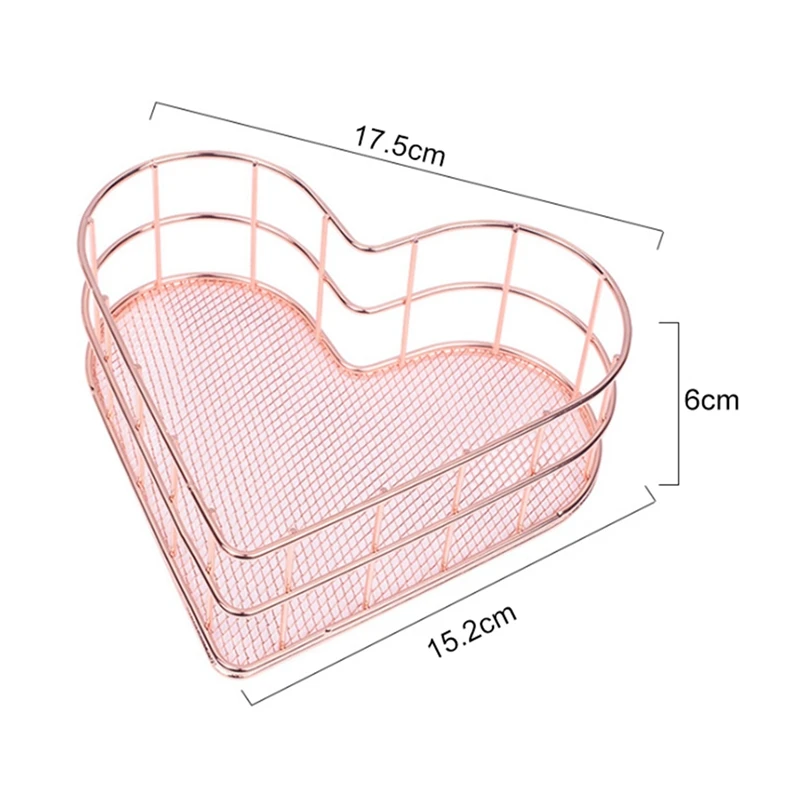 Металлическая железная корзина для хранения в форме сердца, Скандинавское золото, Настольный косметический держатель для мелочей, розовое золото, кованое железо, корзина для хранения фруктов