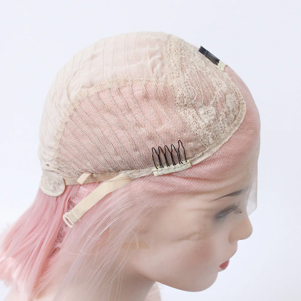 V'NICE средняя часть розовый парик синтетические кружева спереди Боб прямые Парики Короткий Боб эластичные кружева бесклеевой термостойкий парик для женщин