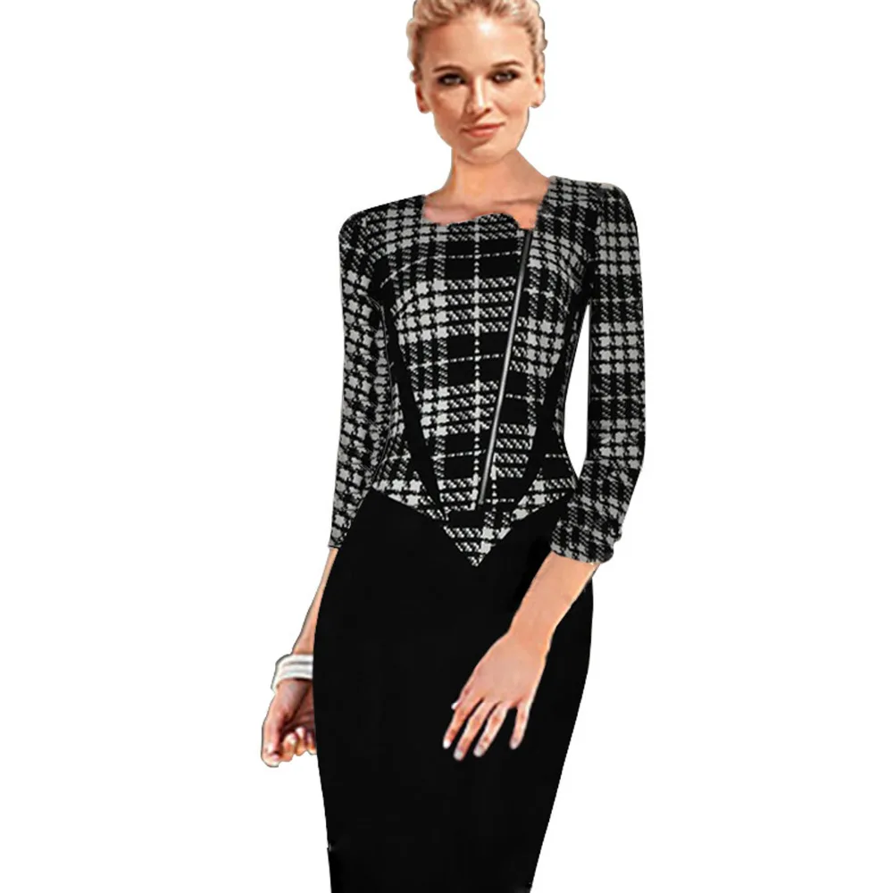 

Women Dresses New Fashion Celeb Wear To Work Long Sleeve Patchwork Pencil Women Dresses Size S M L XL XXL 3XL
