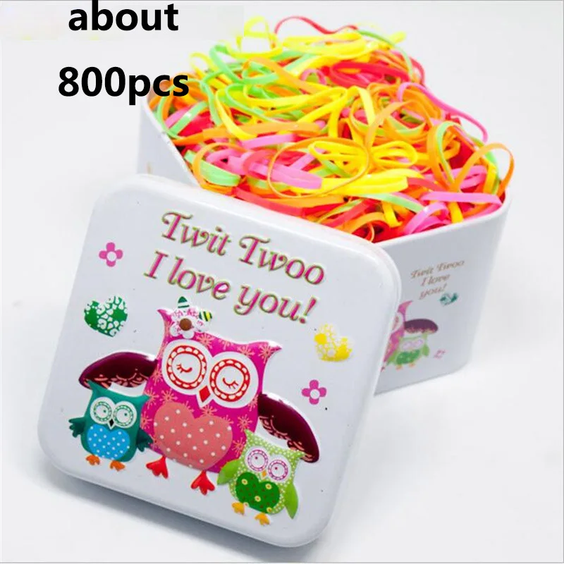 Acessórios para o Cabelo Bandas de Cabelo Arco-íris dos Desenhos Bandas de Borracha Meninas Elástico Caixa Presente Hairband Kawaii Headdress Doces Cor Animados 800 Pçs - Set 13 Mamãe e Bebê