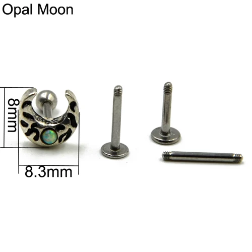 1 шт. Surgial старинное Древо жизни динозавр опал Луна ушной хрящ Хеликс шпильки для пирсинга губ губная серьга-гвоздик кольца ювелирные изделия для тела 16 г - Окраска металла: Opal Moon