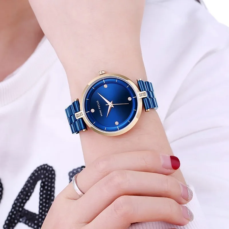 MINIFOCUS Rhinestone Watches Women Fashion Watch 2019 Luxury Brand Quartz Watch Women Stainless Steel Diamond Ladies Wrist Watch