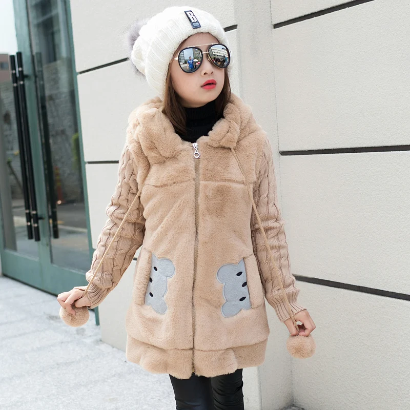 Зимняя одежда для девочек с милым медвежонком; флисовое пальто с искусственным мехом; теплая куртка; Рождественский зимний комбинезон; Верхняя одежда; детская одежда; парка