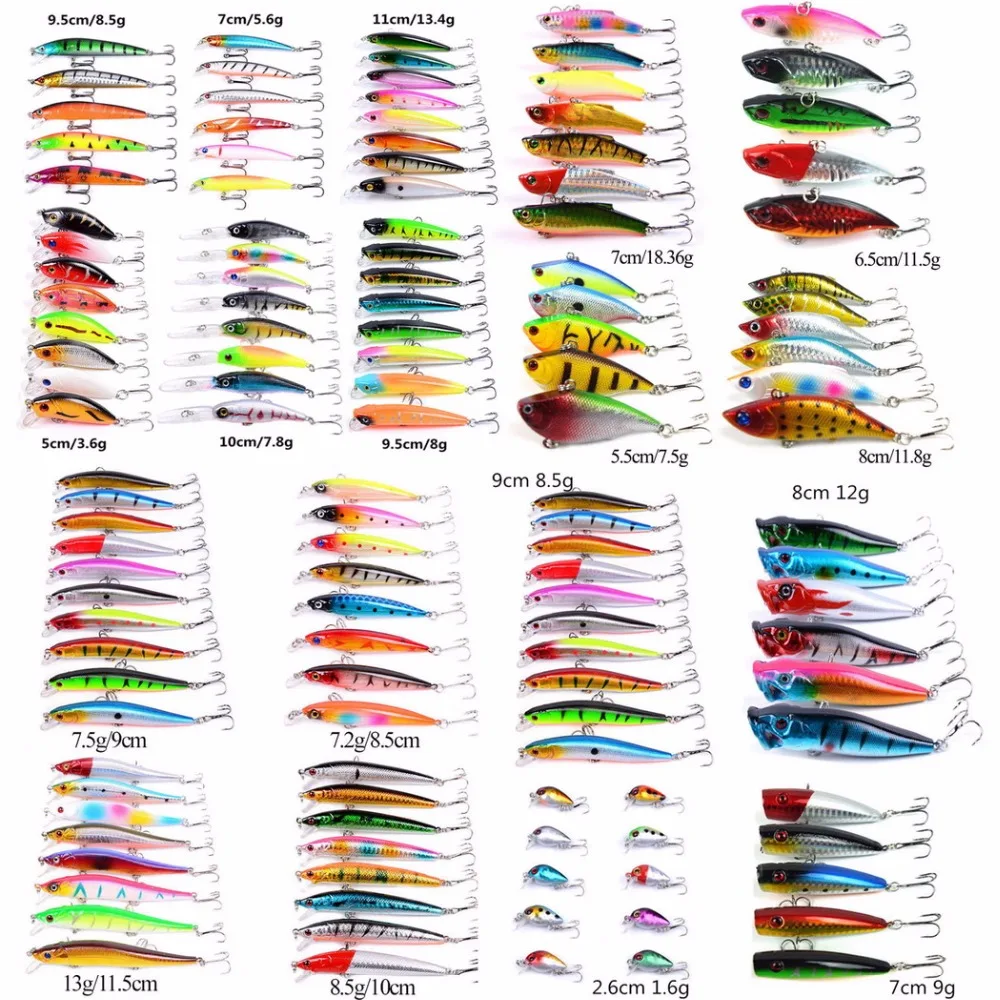 

Mixed Fishing Lure Kits Crankbait Minnow Popper VIB Soft Lure Bass Baits Wobblers Set Lifelike Fake Fishing bait Tackle