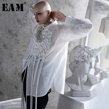 

[EAM] 2020 New Spring Autumn Turn-down Collar Long Sleeve Thin Tassel Brief Personality Shirt Women Blouse Fashion Tide JX704