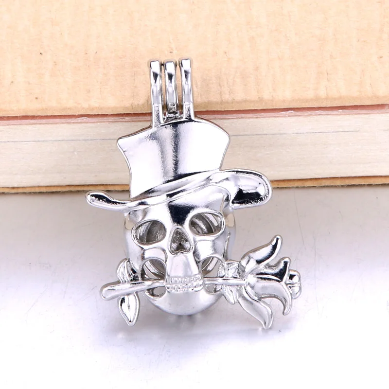 

6pcs Halloween Skull Roses Pearl Cage Jewelry Making Bead Cage Pendant Essential Oil Diffuser Locket For Oyster Pearl Fun gifts