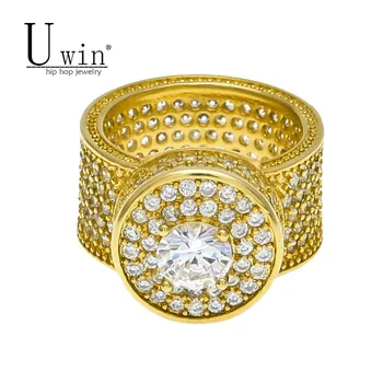 

UWIN NEW Mens Hip Hop Ring Gold silver color Iced Out Bling AAA Zircon Rhinestone Crystal Copper Rings Fashion Punk Jewelry Rock