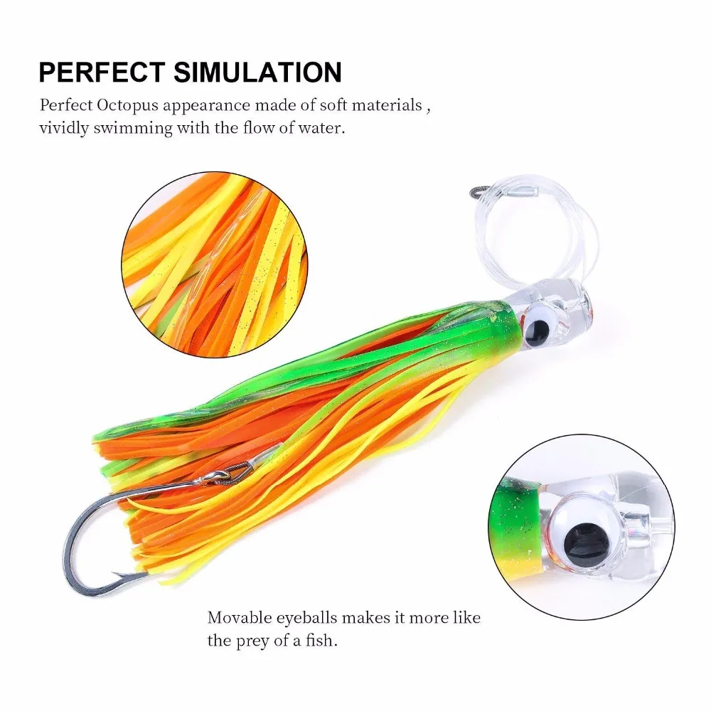 Octopus Skirts Trolling Lures Saltwater Tuna Skirt Lures with Stainess Steel Hook Swivel Rigged Leader Big Game Trolling Lure Octopus Skirts Trolling Lures Saltwater Tuna Skirt Lures with Stainess Steel Hook Swivel Rigged Leader Big Game Trolling Lure