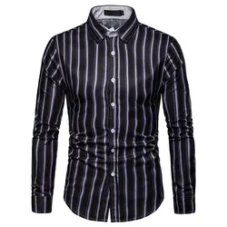 2019 Мода Новый Полосатый Для мужчин рубашка отложным воротником Masculina Camisas Повседневное с длинным рукавом Для мужчин s рубашки мужской Camisa