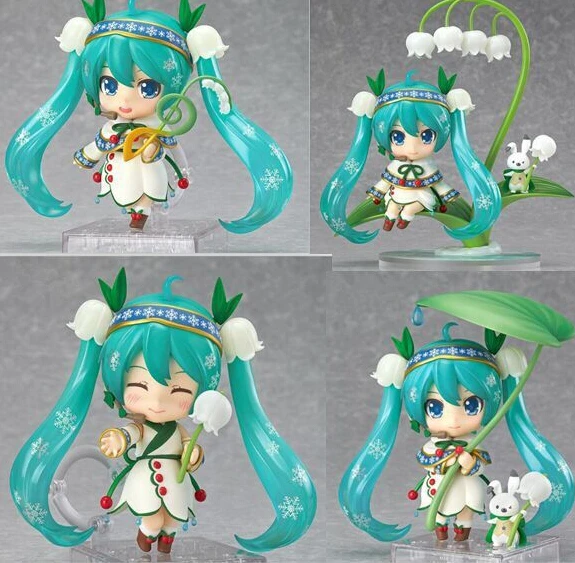 

Volume order 5set (4pcs/set) Q version Magical style snow Hatsune Miku on lotus leaf pvc figure toy tall 12cm in box via EMS.