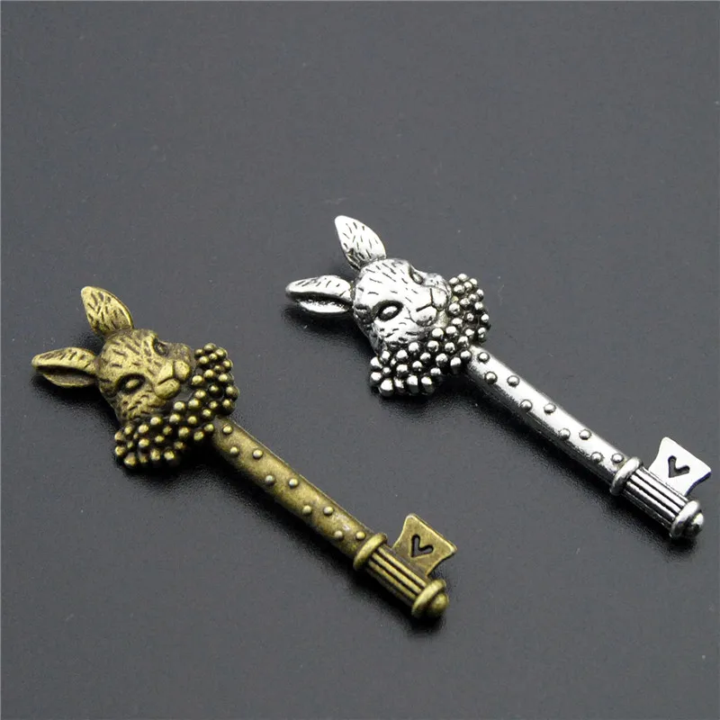 

5pcs Antique bronze/silver Easter Bunny rabbit key Charm Pendant DIY Necklace Jewellry Findings 51x16mm