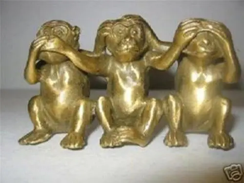 

Exquisite Interesting Collectibles Brass See Speak Hear No Evil 3 Monkey Small Statue