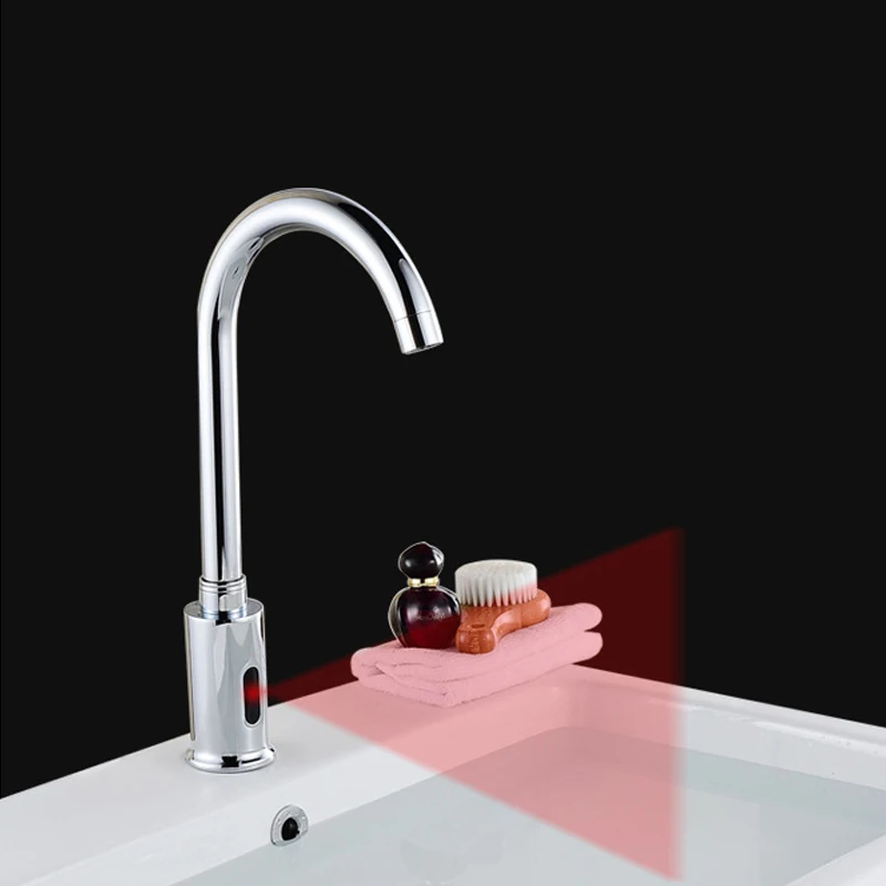 Bathroom Basin Sink Faucet Automatic Sensor Water Saving Tap Single Cold Water Tap Touch-Free Infrared Basin Tap Deck Mounted