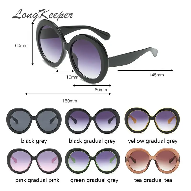 LongKeeper Круглый Большие женские очки Очки градиент черный коричневый солнцезащитные очки для мужчин подарок Брендовая Дизайнерская обувь uv400