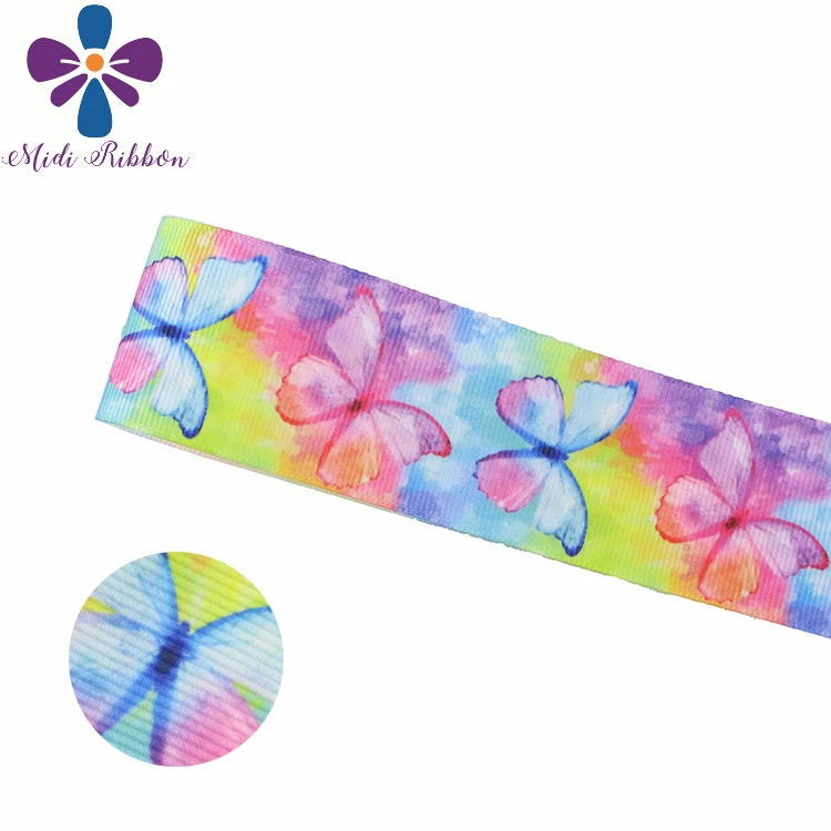 

16mm-75mm Colorful Butterfly Printed Grosgrain/Elastic Ribbon Animal DIY Party Decor Hair Bowknot 50yards/roll MD190401-38-20021
