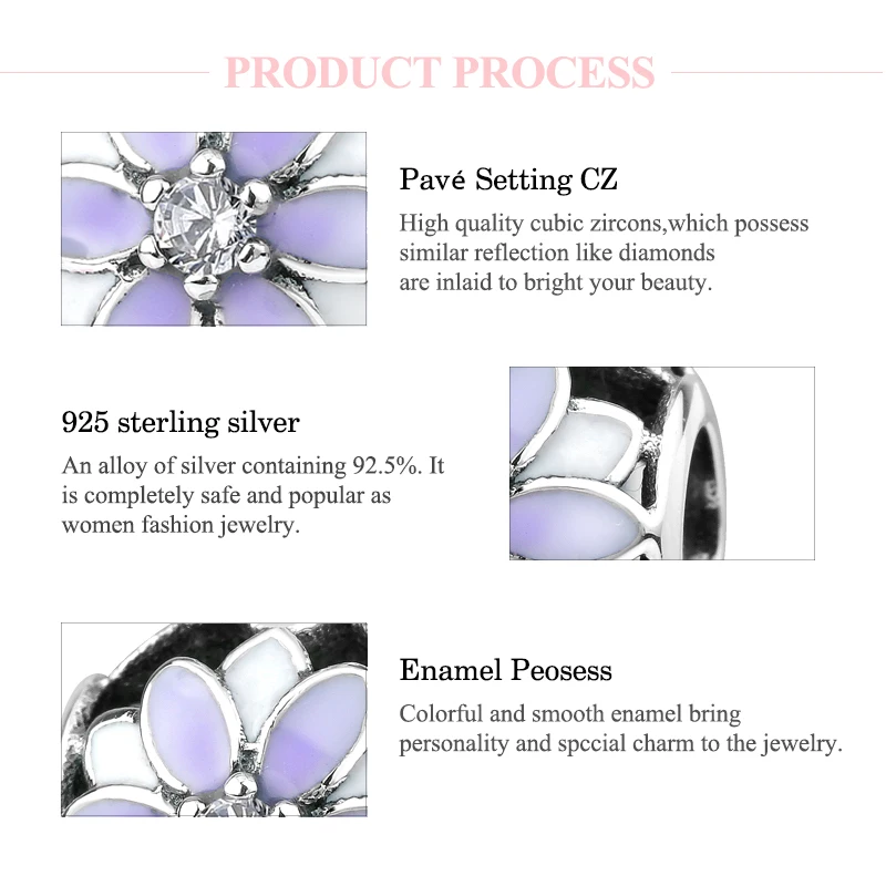 Новые 925 пробы серебряные подвески бусины фиолетовые цветы и циркония подходят к оригиналу Pandora браслет для изготовления ювелирных изделий